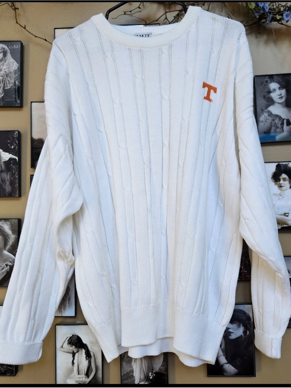 VTG University Tennessee Volunteers Cable Knit Sweater UT Vols 1990s Preppy xl